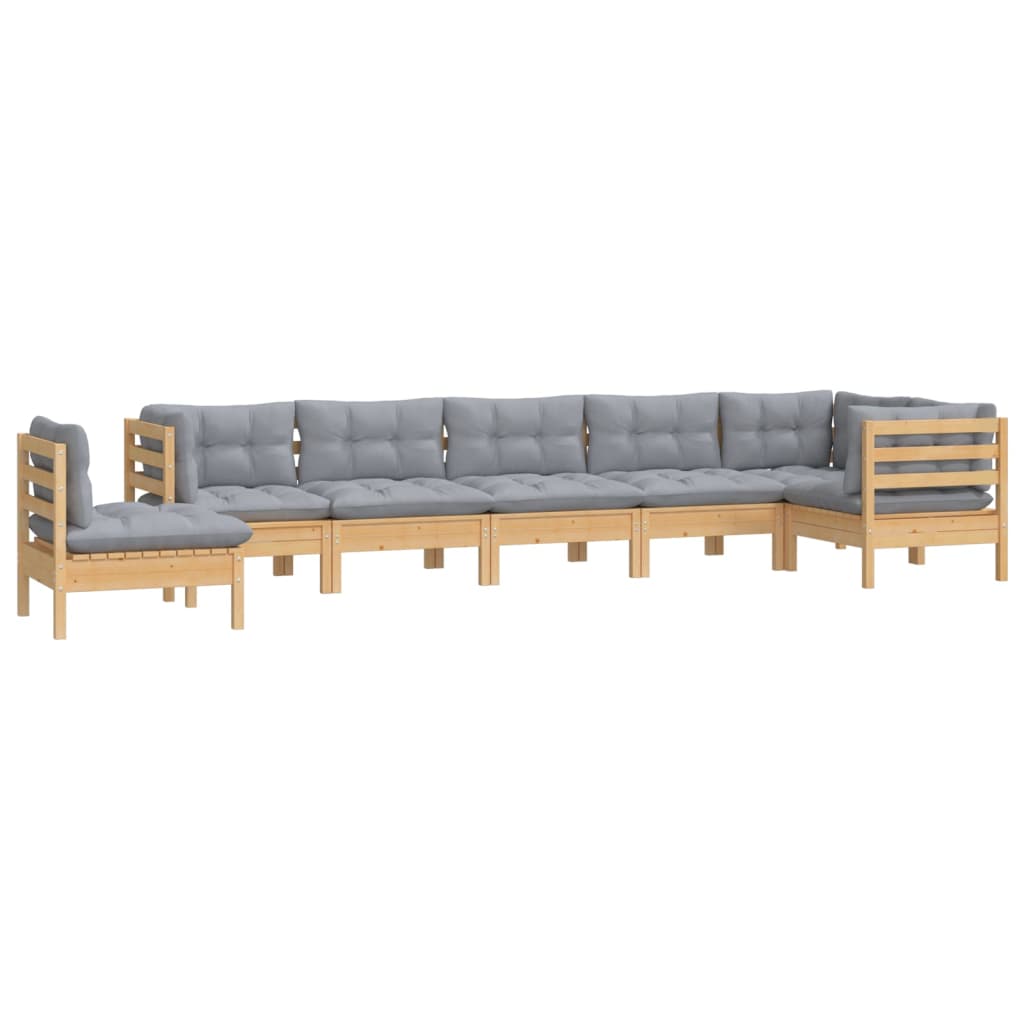 Set Mobilier De Grădină Cu Perne Gri, 8 Piese, Lemn Masiv Pin
