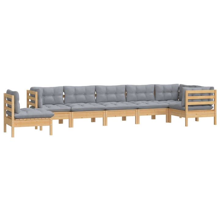 Set Mobilier De Grădină Cu Perne Gri, 8 Piese, Lemn Masiv Pin