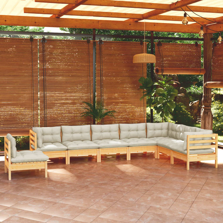 Set Mobilier De Grădină Cu Perne Gri, 8 Piese, Lemn Masiv Pin