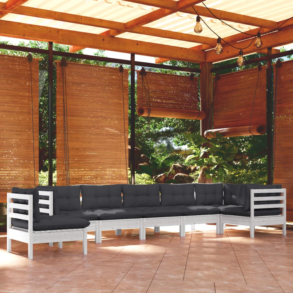 Set Mobilier De Grădină Cu Perne Gri, 8 Piese, Lemn Masiv Pin