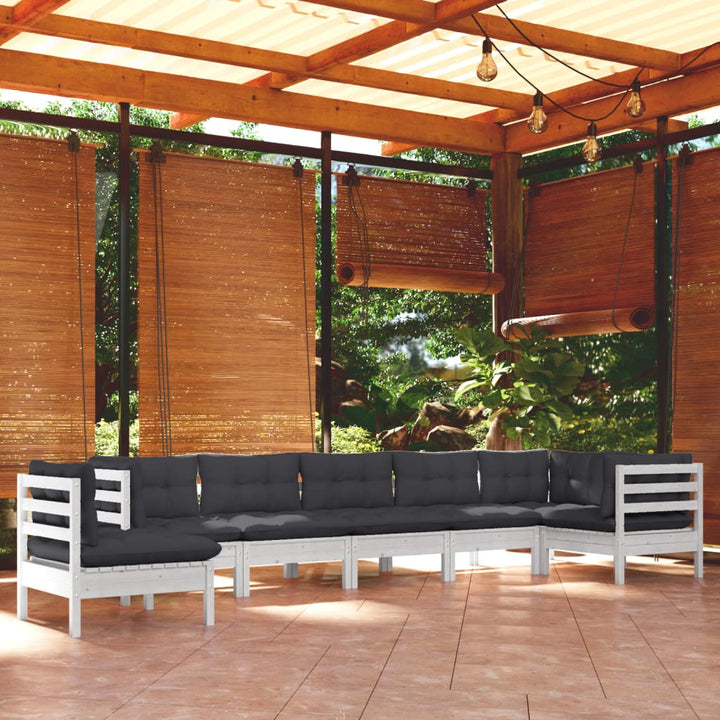 Set Mobilier De Grădină Cu Perne Gri, 8 Piese, Lemn Masiv Pin