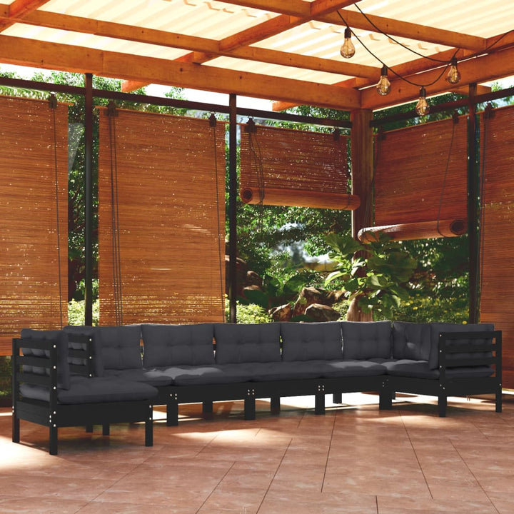 Set Mobilier De Grădină Cu Perne Gri, 8 Piese, Lemn Masiv Pin