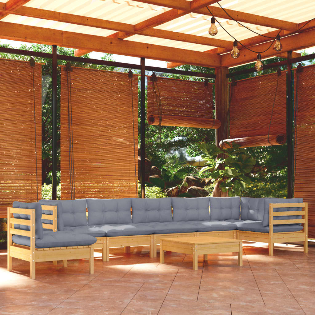 Set Mobilier Grădină Cu Perne, 9 Piese, , Lemn Masiv Pin