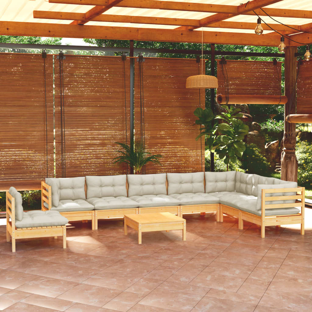 Set Mobilier Grădină Cu Perne, 9 Piese, , Lemn Masiv Pin