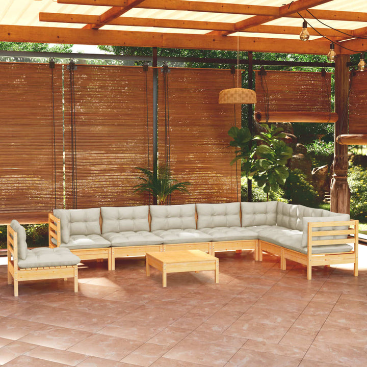 Set Mobilier Grădină Cu Perne, 9 Piese, , Lemn Masiv Pin