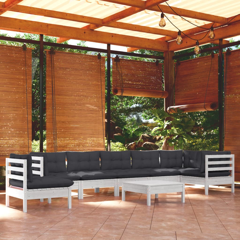 Set Mobilier Grădină Cu Perne, 9 Piese, , Lemn Masiv Pin