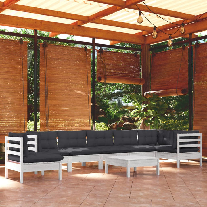 Set Mobilier Grădină Cu Perne, 9 Piese, , Lemn Masiv Pin