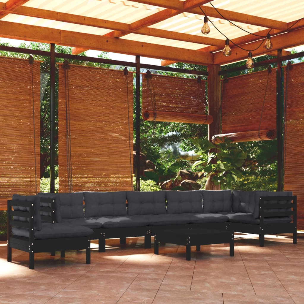 Set Mobilier Grădină Cu Perne, 9 Piese, , Lemn Masiv Pin