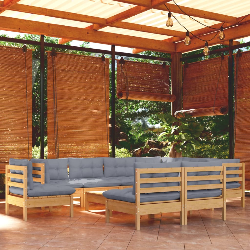 Set Mobilier Grădină Cu Perne, 10 Piese, , Lemn Masiv Pin