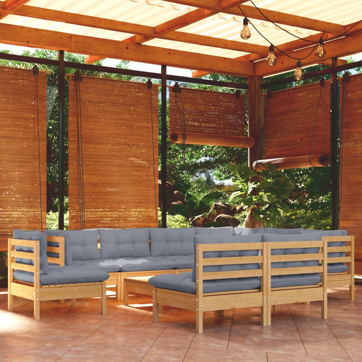 Set Mobilier Grădină Cu Perne, 10 Piese, , Lemn Masiv Pin