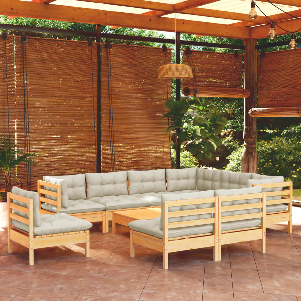 Set Mobilier Grădină Cu Perne, 10 Piese, , Lemn Masiv Pin