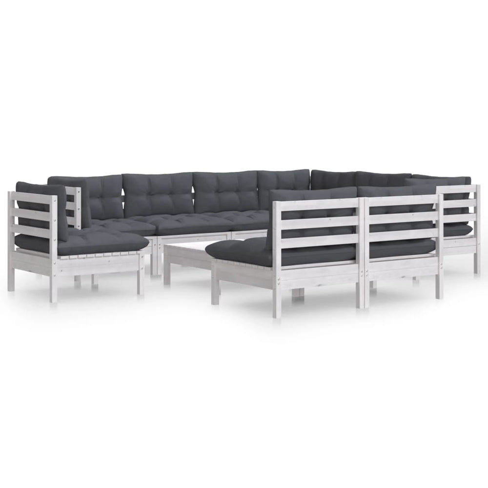 Set Mobilier Grădină Cu Perne, 10 Piese, , Lemn Masiv Pin