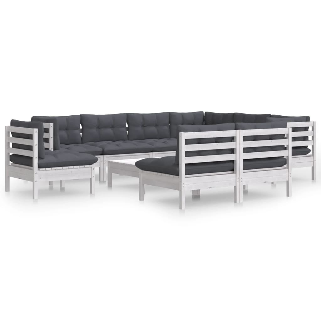 Set Mobilier Grădină Cu Perne, 10 Piese, , Lemn Masiv Pin