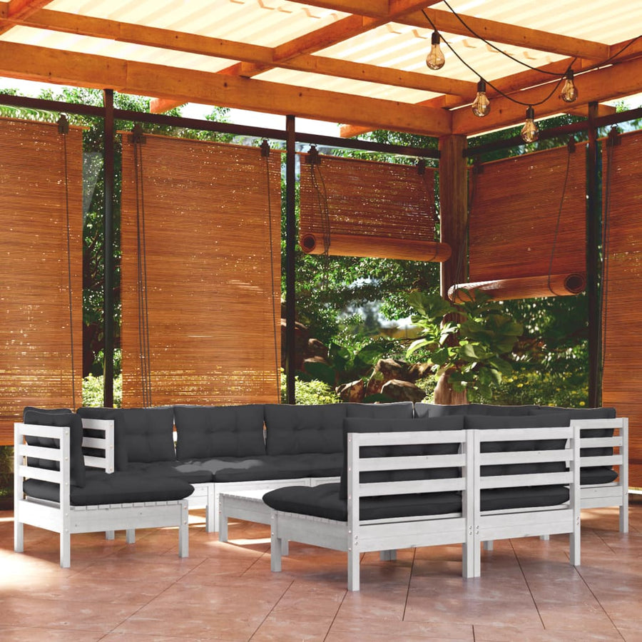 Set Mobilier Grădină Cu Perne, 10 Piese, , Lemn Masiv Pin