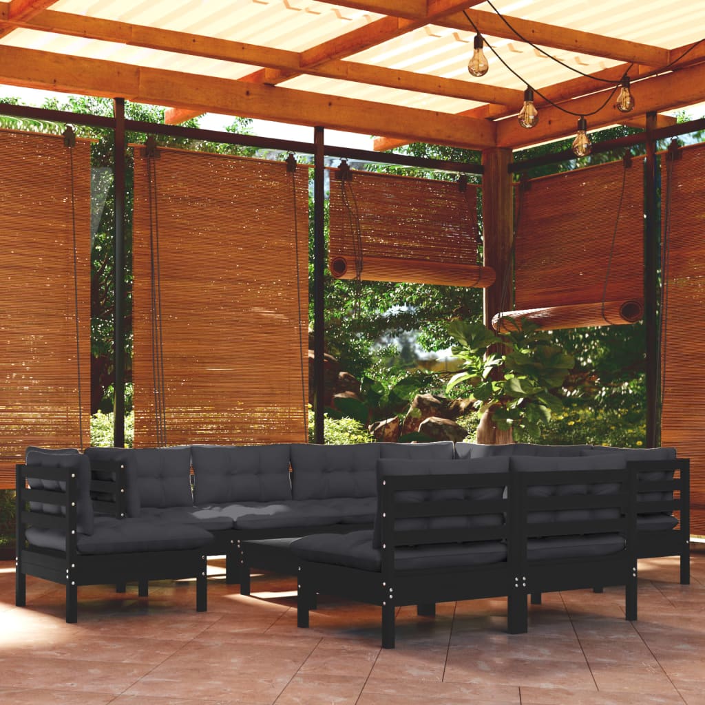 Set Mobilier Grădină Cu Perne, 10 Piese, , Lemn Masiv Pin