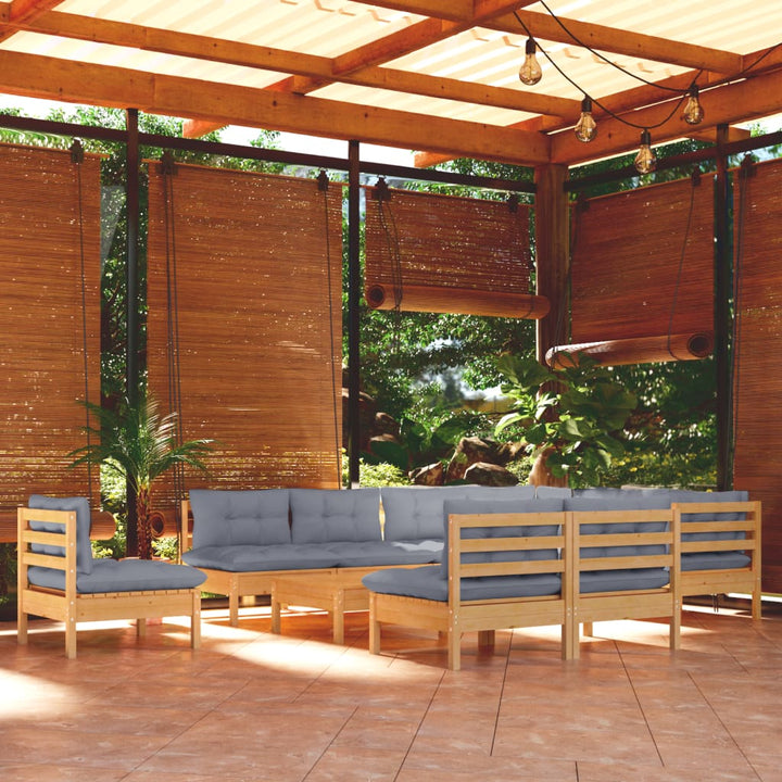 Set Mobilier Grădină Cu Perne, 11 Piese, , Lemn Masiv Pin