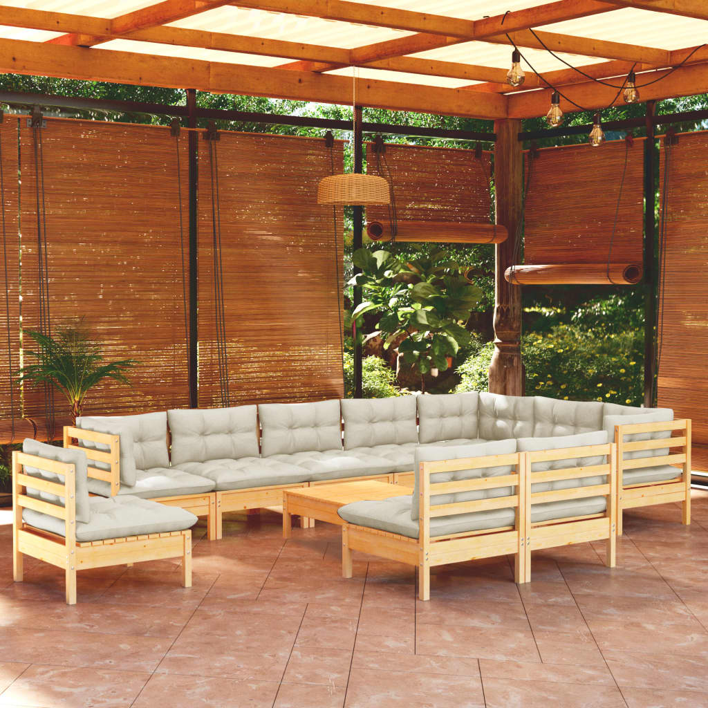 Set Mobilier Grădină Cu Perne, 11 Piese, , Lemn Masiv Pin