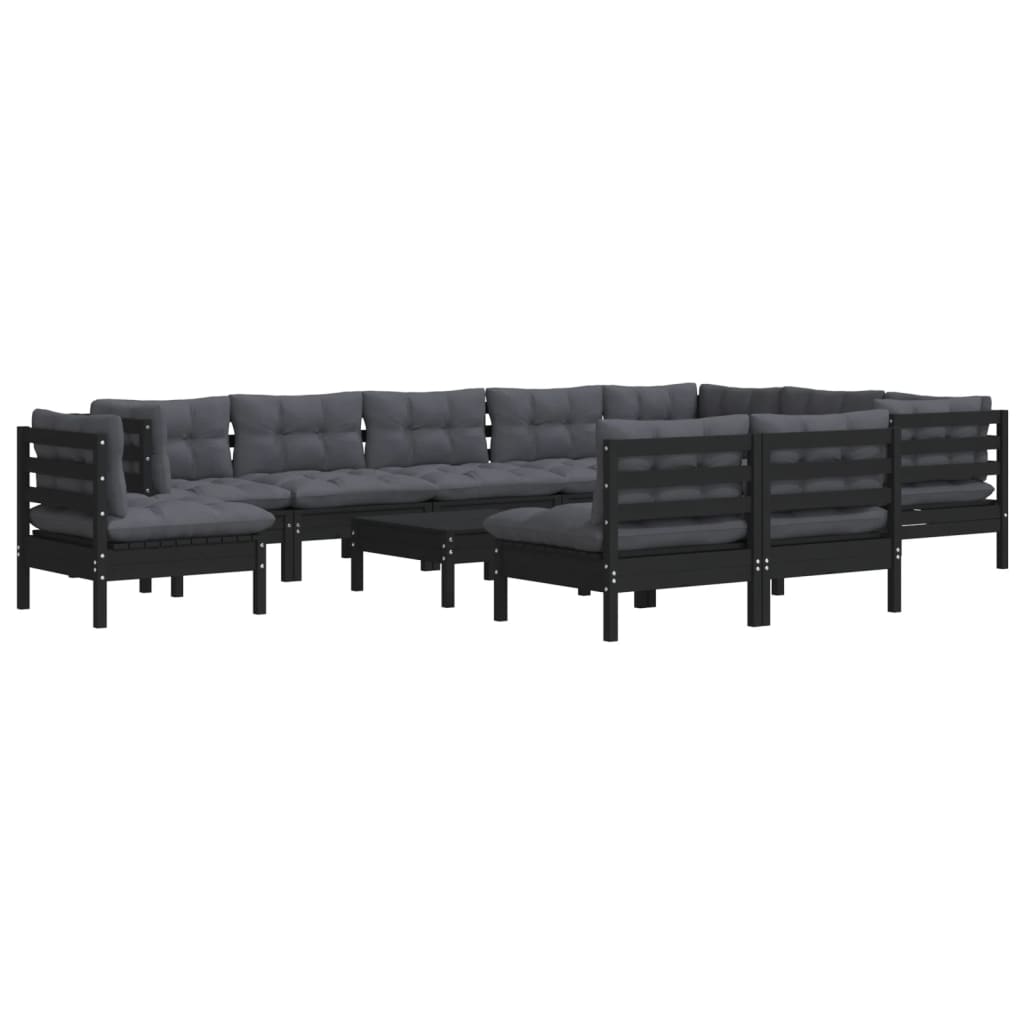 Set Mobilier Grădină Cu Perne, 11 Piese, , Lemn Masiv Pin