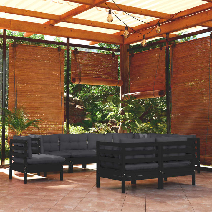 Set Mobilier De Grădină Cu Perne Gri, 9 Piese, Lemn Masiv Pin