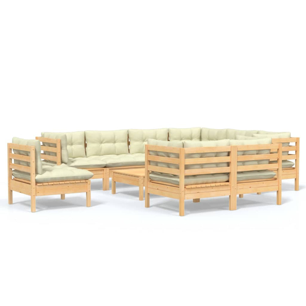 Set Mobilier Grădină Cu Perne Crem, 10 Piese, Lemn Masiv De Pin