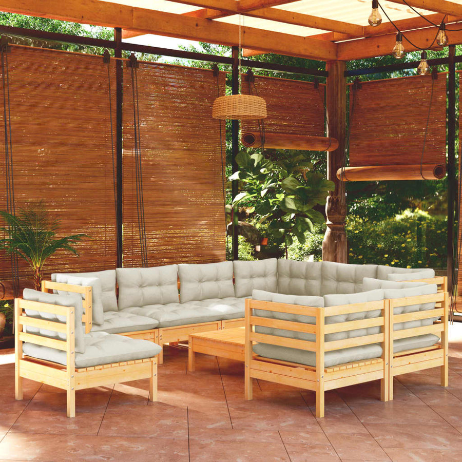Set Mobilier Grădină Cu Perne Crem, 10 Piese, Lemn Masiv De Pin