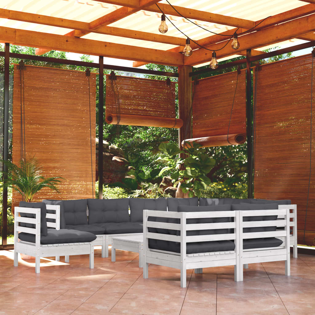 Set Mobilier Grădină Cu Perne Crem, 10 Piese, Lemn Masiv De Pin