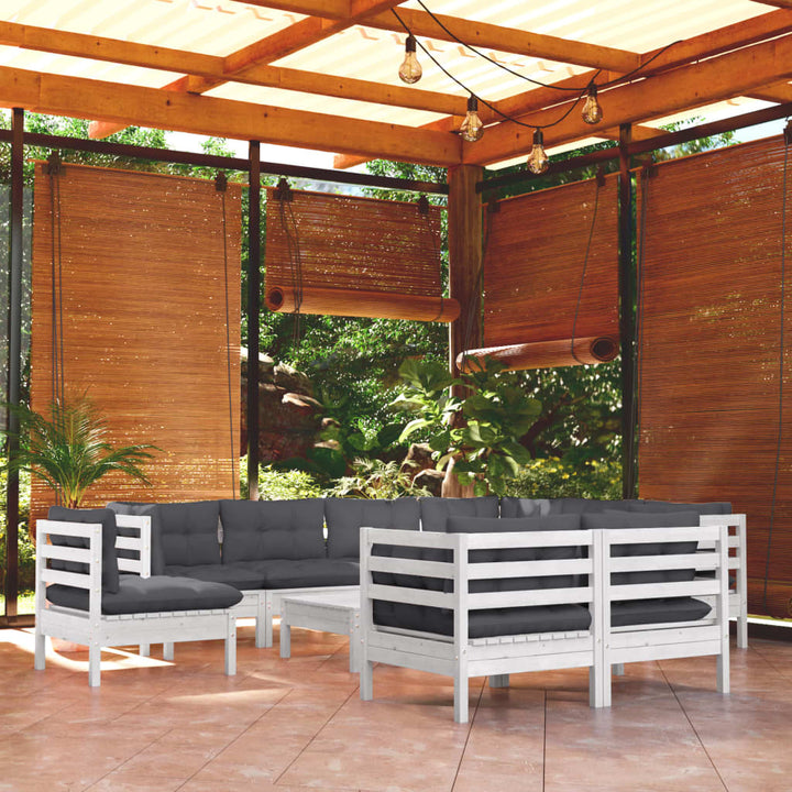 Set Mobilier Grădină Cu Perne Crem, 10 Piese, Lemn Masiv De Pin