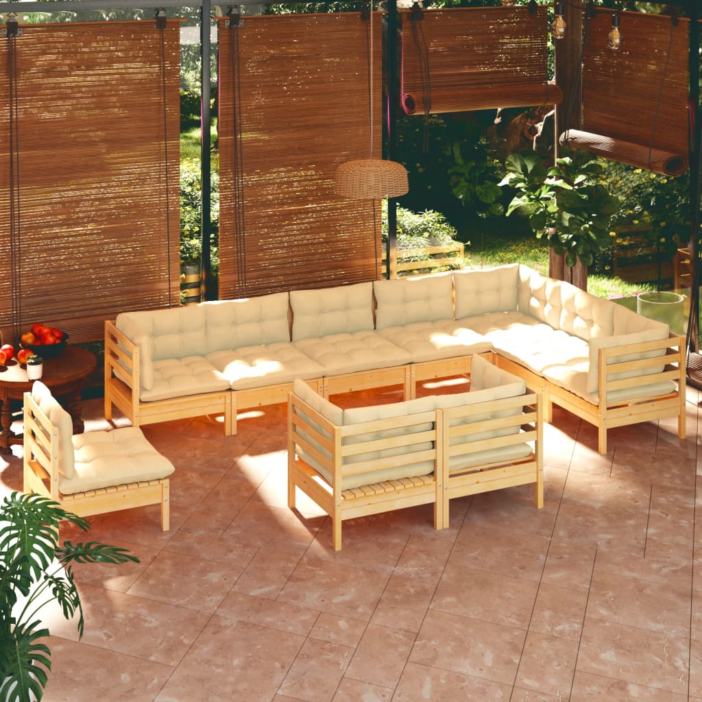 Set Mobilier Grădină Cu Perne, 10 Piese, Gri, Lemn Masiv Pin