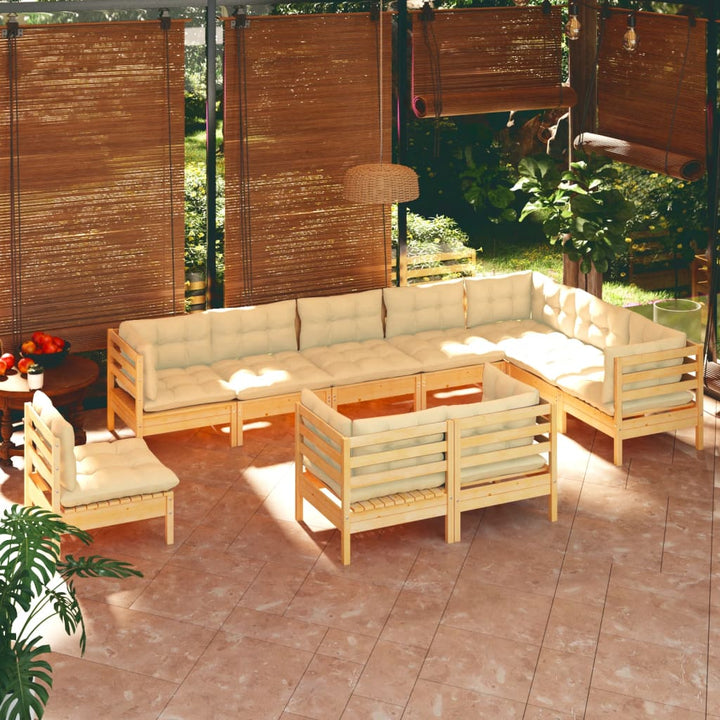 Set Mobilier Grădină Cu Perne, 10 Piese, Gri, Lemn Masiv Pin