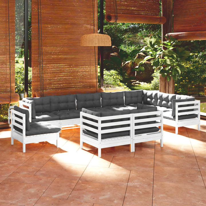 Set Mobilier Grădină Cu Perne, 10 Piese, Gri, Lemn Masiv Pin