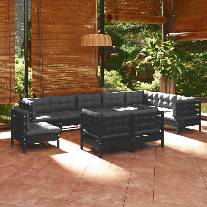 Set Mobilier Grădină Cu Perne, 10 Piese, Gri, Lemn Masiv Pin