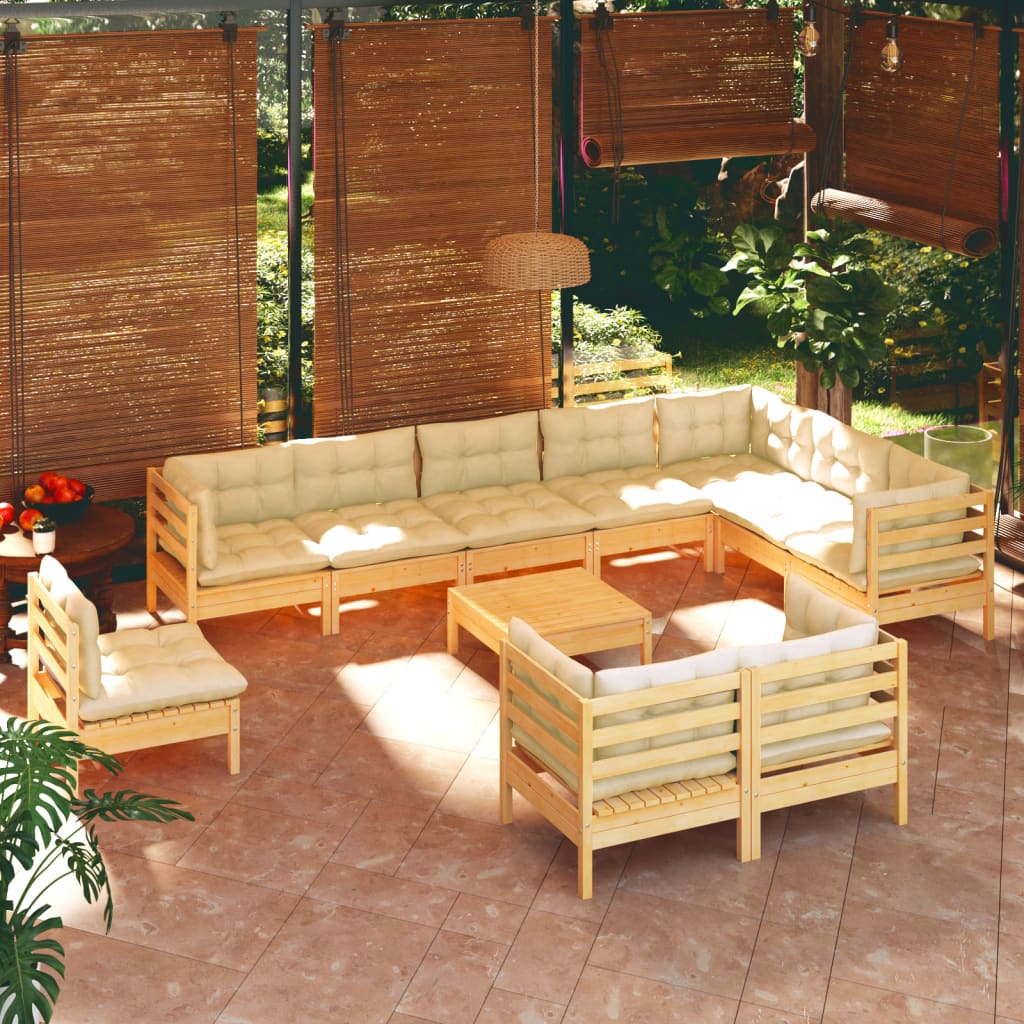 Set Mobilier De Grădină Cu Perne, 11 Piese, Gri, Lemn Masiv Pin