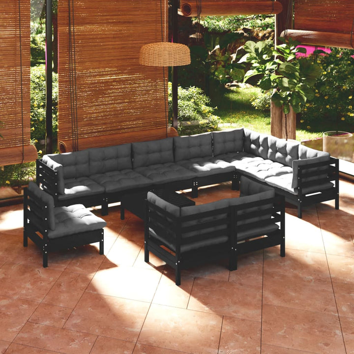 Set Mobilier De Grădină Cu Perne, 11 Piese, Gri, Lemn Masiv Pin