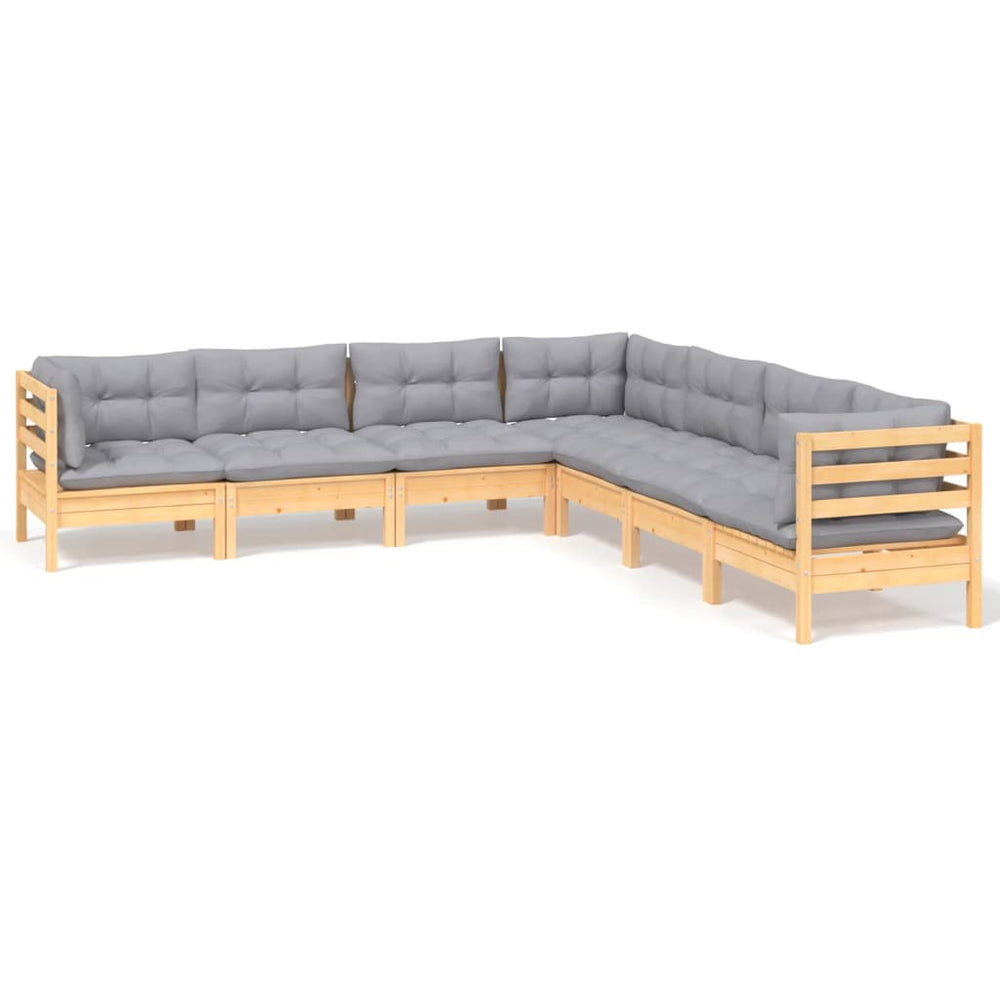 Set Mobilier Grădină Cu Perne Gri, 7 Piese, Lemn Masiv De Pin
