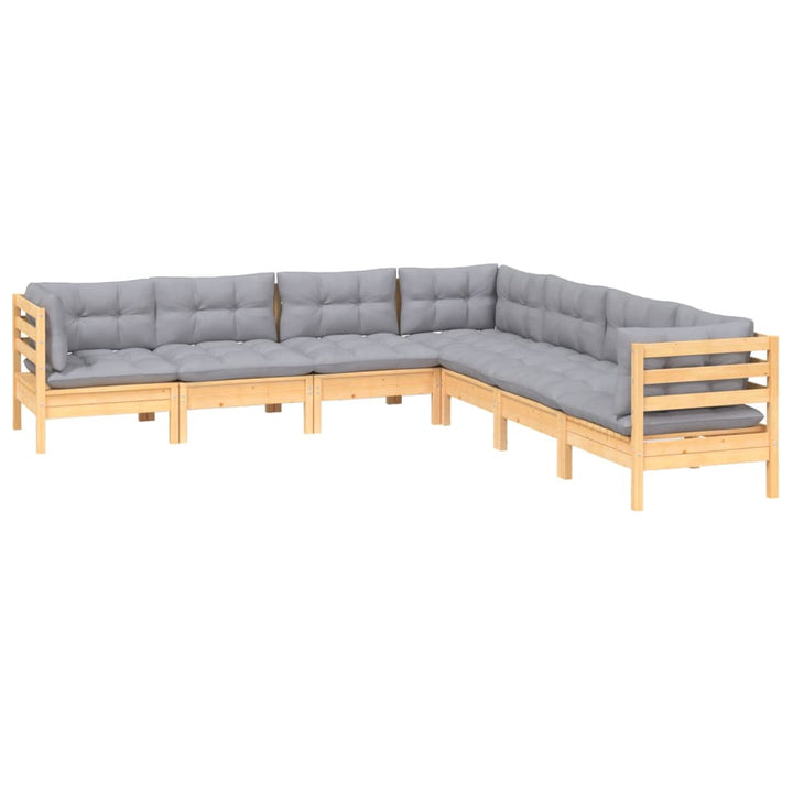 Set Mobilier Grădină Cu Perne Gri, 7 Piese, Lemn Masiv De Pin