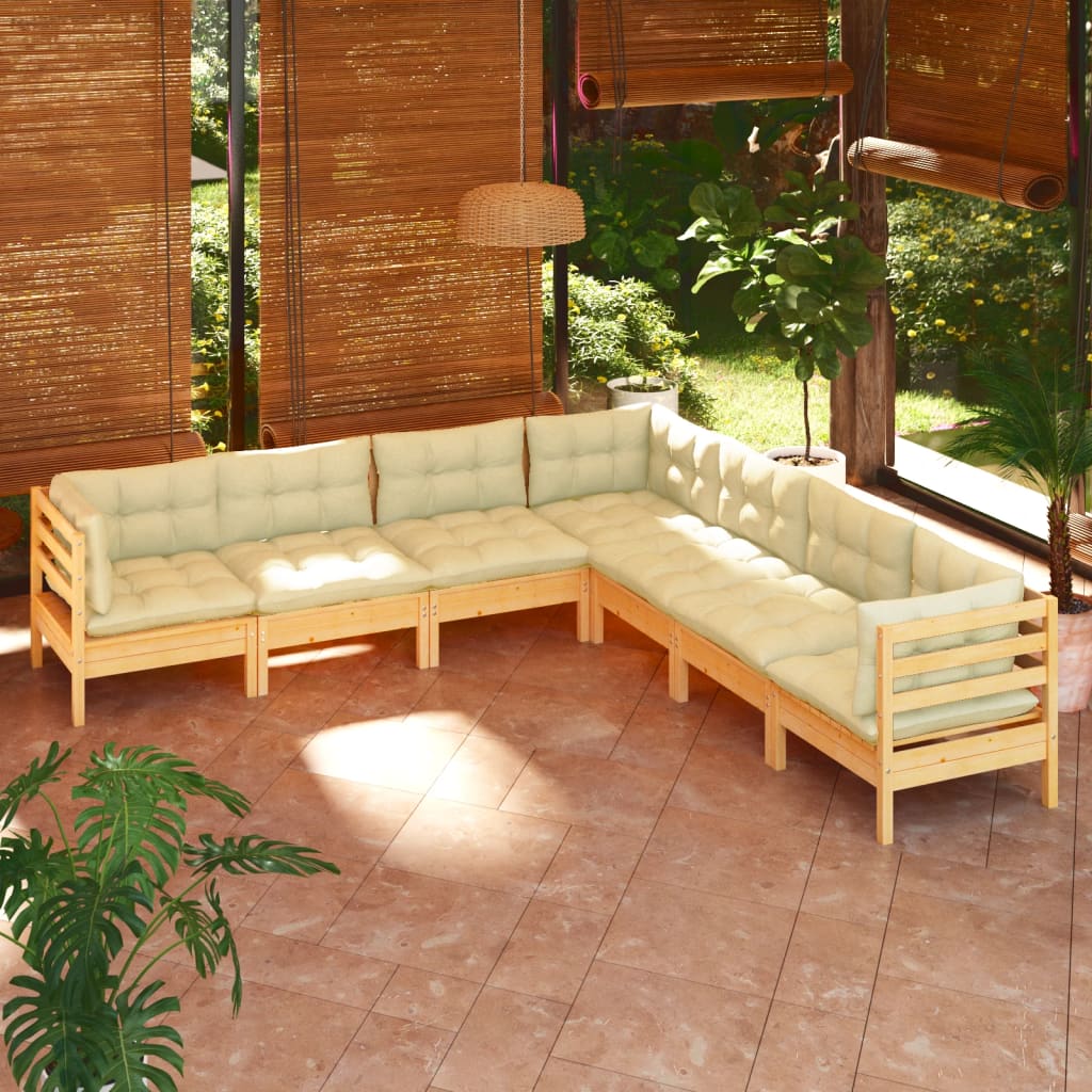 Set Mobilier Grădină Cu Perne Gri, 7 Piese, Lemn Masiv De Pin