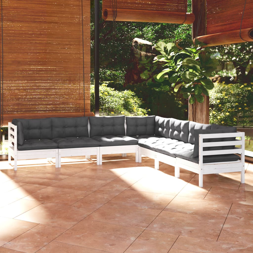 Set Mobilier Grădină Cu Perne Gri, 7 Piese, Lemn Masiv De Pin