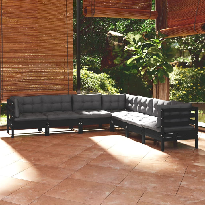 Set Mobilier Grădină Cu Perne Gri, 7 Piese, Lemn Masiv De Pin