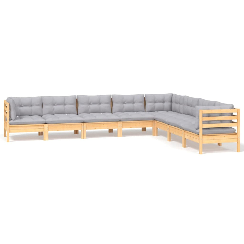 Set Mobilier De Grădină Cu Perne Gri, 8 Piese, Lemn Masiv Pin
