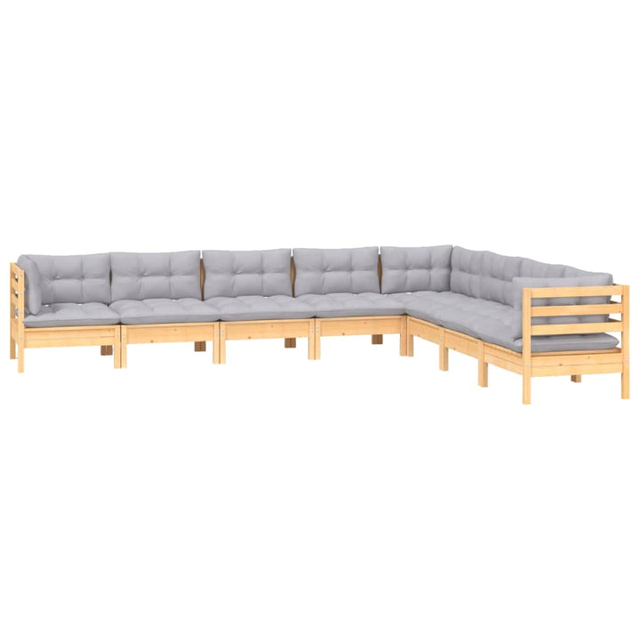 Set Mobilier De Grădină Cu Perne Gri, 8 Piese, Lemn Masiv Pin