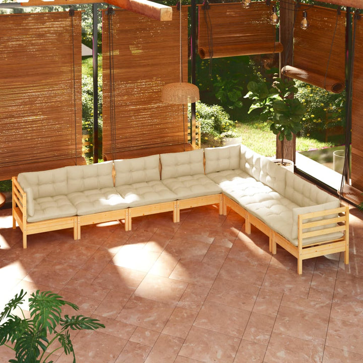 Set Mobilier De Grădină Cu Perne Gri, 8 Piese, Lemn Masiv Pin