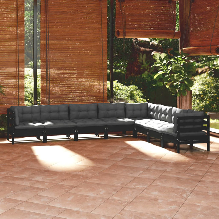Set Mobilier De Grădină Cu Perne Gri, 8 Piese, Lemn Masiv Pin