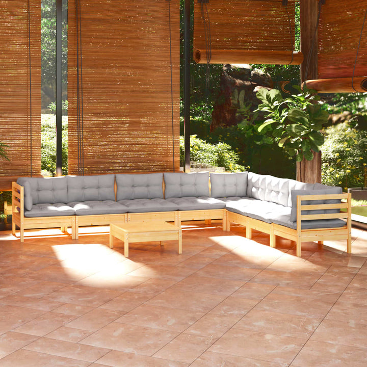 Set Mobilier Grădină Cu Perne Crem, 9 Piese, Lemn Masiv De Pin