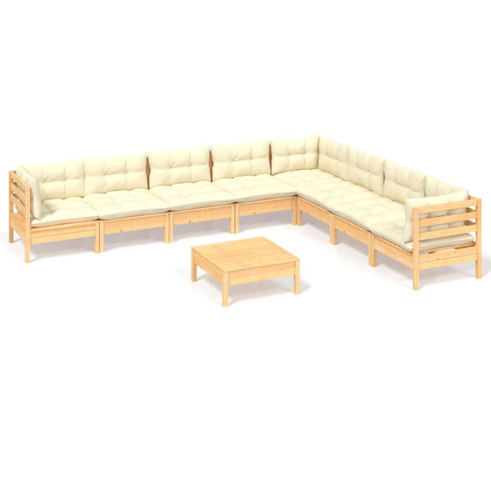 Set Mobilier Grădină Cu Perne Crem, 9 Piese, Lemn Masiv De Pin