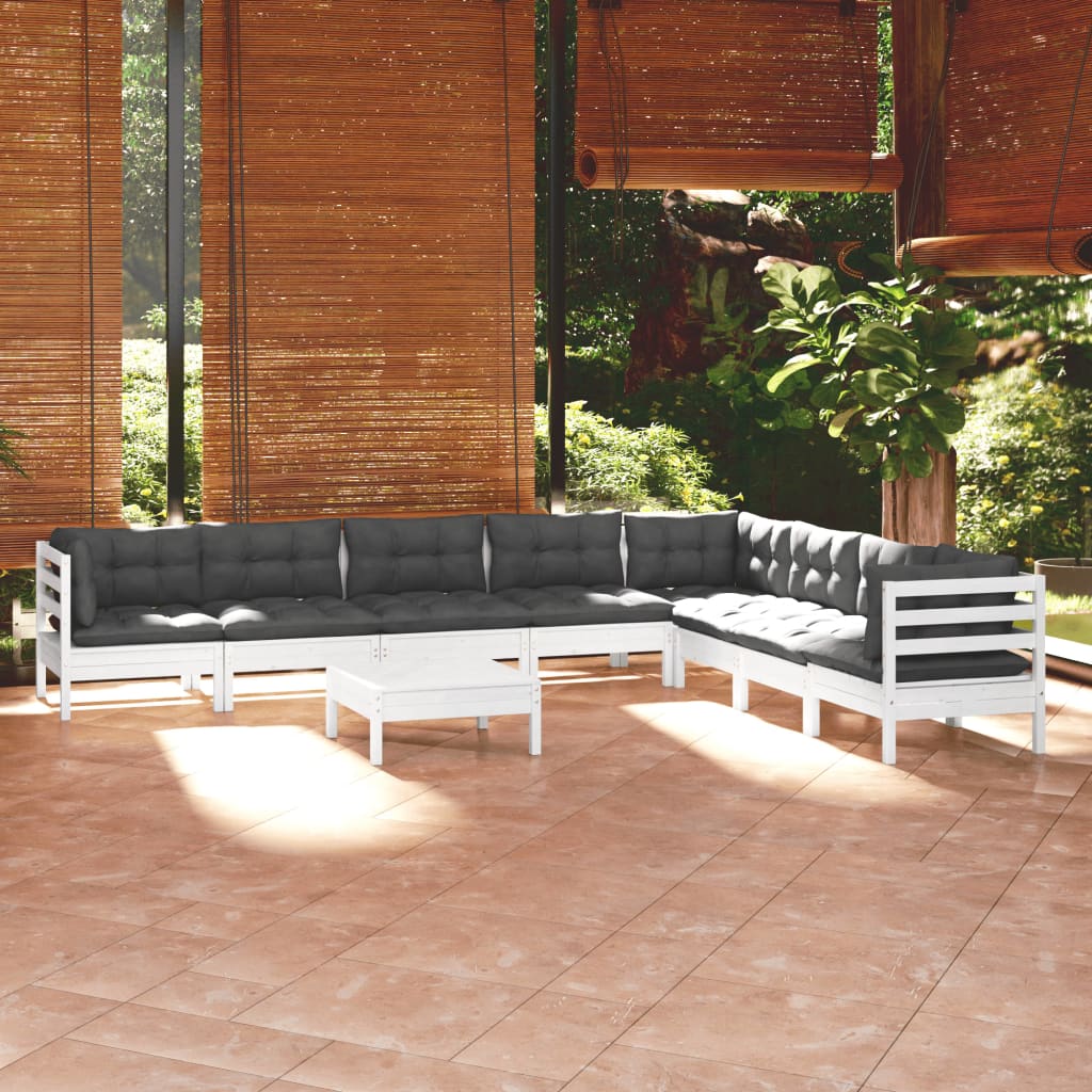 Set Mobilier Grădină Cu Perne Crem, 9 Piese, Lemn Masiv De Pin