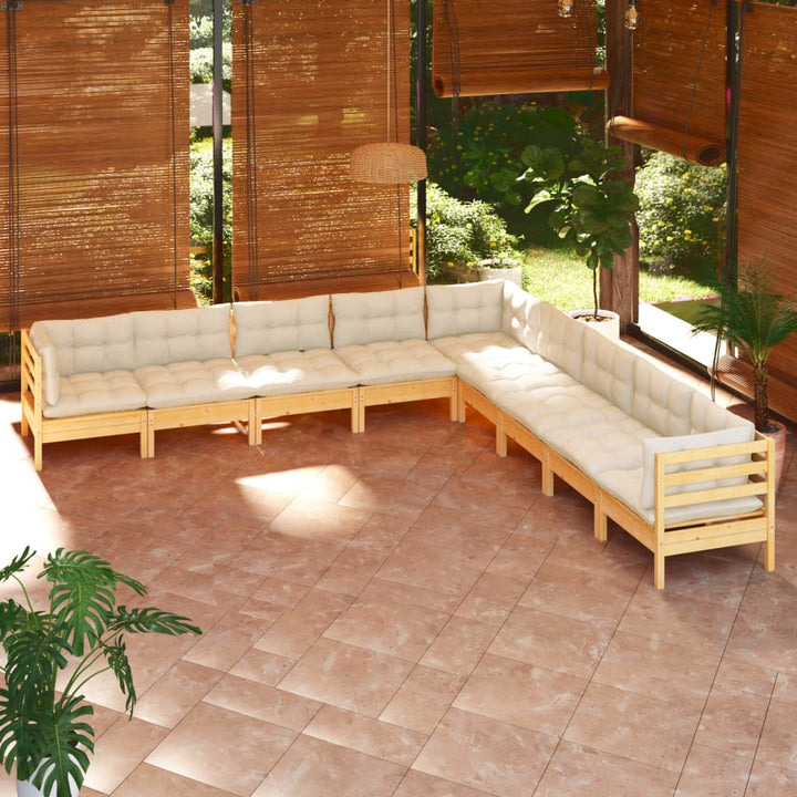 Set Mobilier De Grădină Cu Perne Gri, 9 Piese, Lemn Masiv Pin