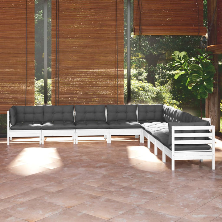 Set Mobilier De Grădină Cu Perne Gri, 9 Piese, Lemn Masiv Pin
