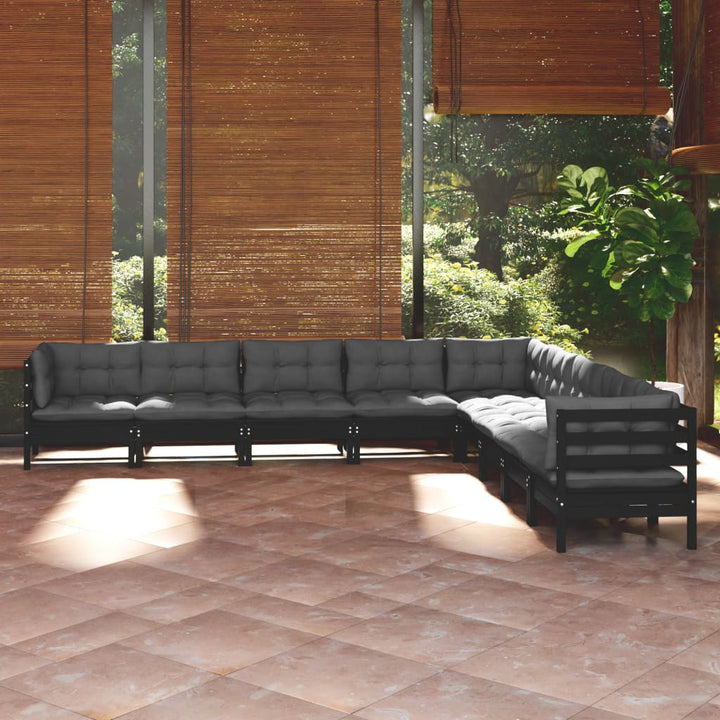 Set Mobilier De Grădină Cu Perne Gri, 9 Piese, Lemn Masiv Pin