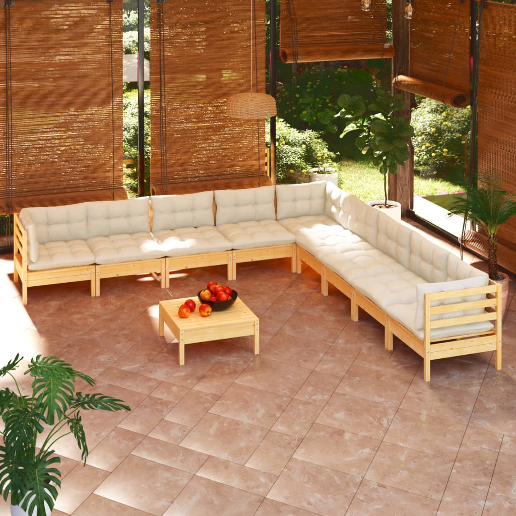 Set Mobilier Grădină Cu Perne, 10 Piese, Gri, Lemn Masiv Pin