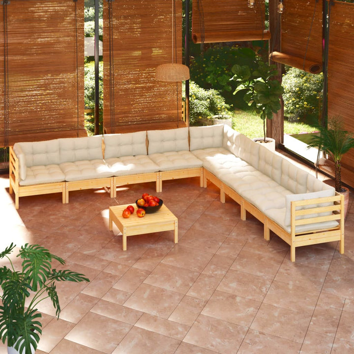 Set Mobilier Grădină Cu Perne, 10 Piese, Gri, Lemn Masiv Pin